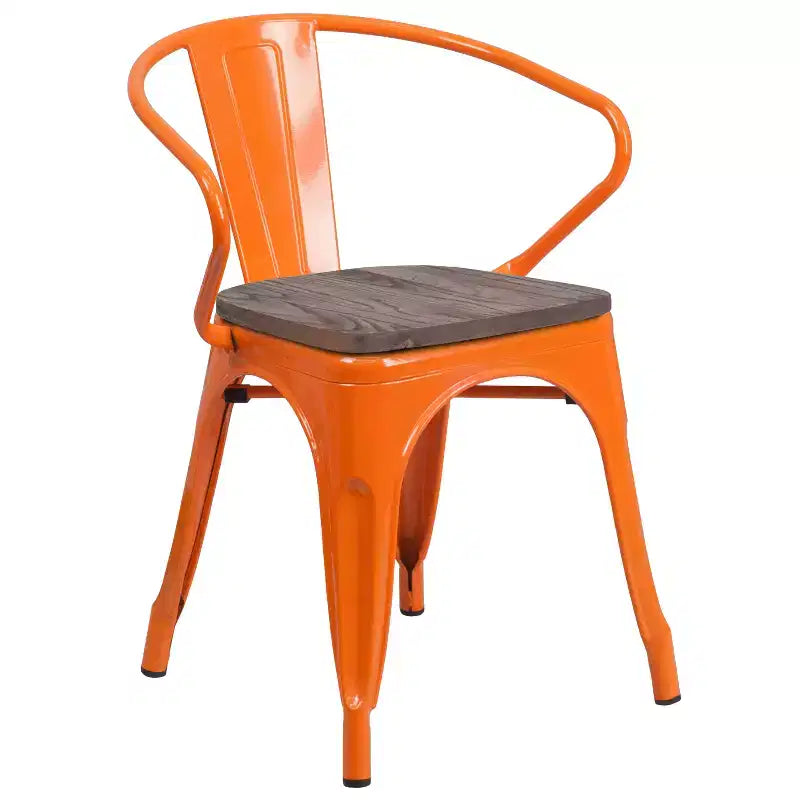 Sedia da pranzo in metallo con sedile e braccioli in legno – Stile industriale