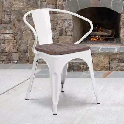 Sedia da pranzo in metallo con sedile e braccioli in legno – Stile industriale
