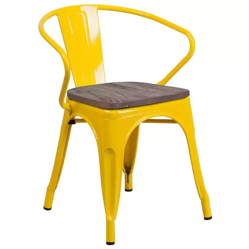 Sedia da pranzo in metallo con sedile e braccioli in legno – Stile industriale