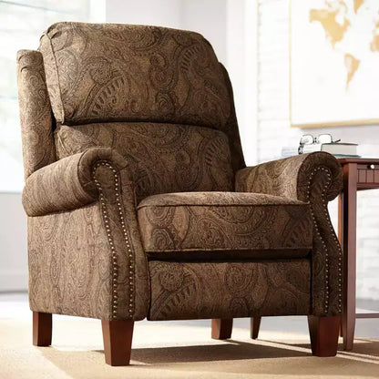 Poltrona reclinabile manuale in tessuto Paisley Marrone Caldo con poggiapiedi a spinta
