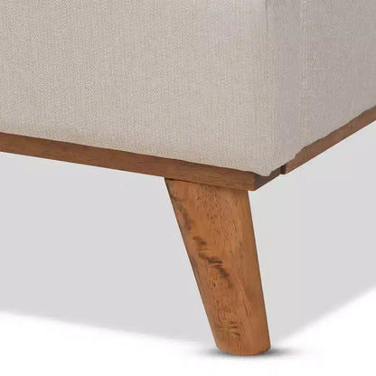 Letto in tessuto imbottito con piattaforma in legno e testiera ad ali – Struttura letto moderna