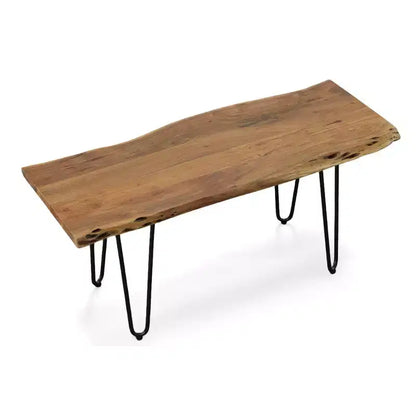 Tavolino e panca in legno massello con bordo naturale – Finitura naturale