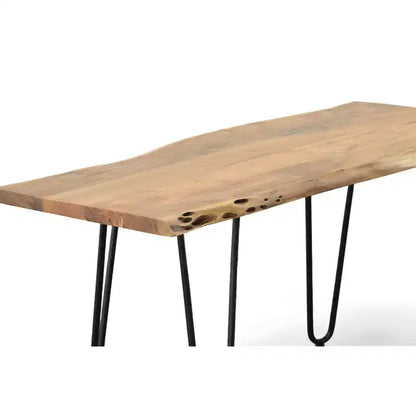 Tavolino e panca in legno massello con bordo naturale – Finitura naturale