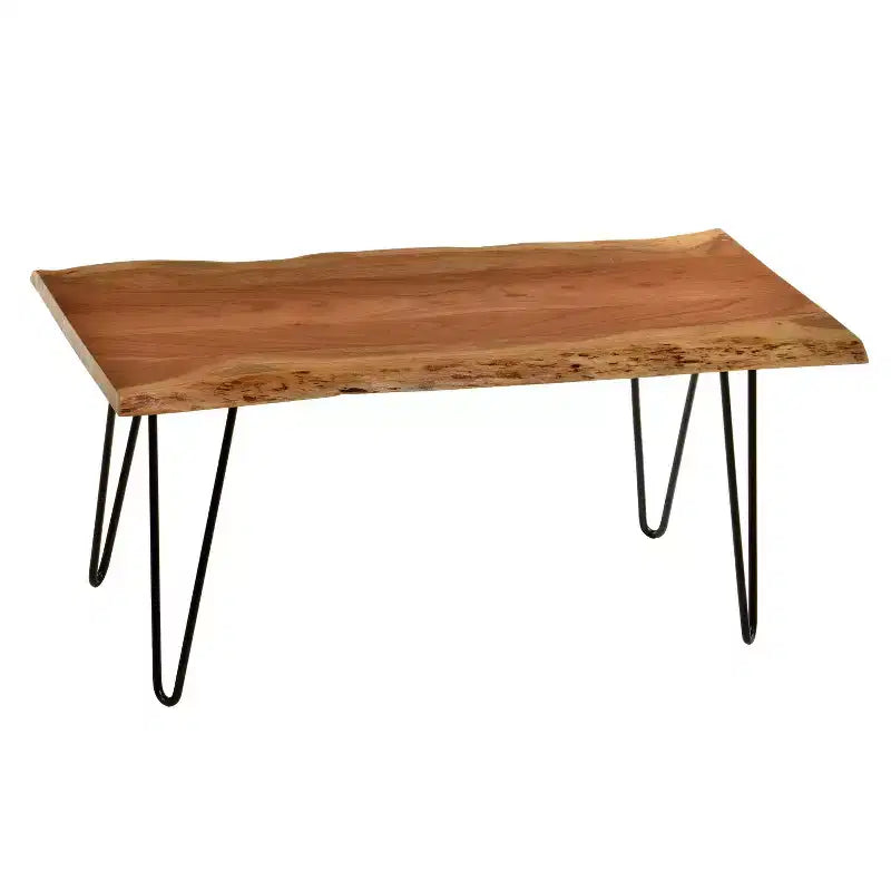 Tavolino e panca in legno massello con bordo naturale – Finitura naturale
