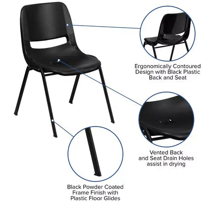Sedia impilabile ergonomica con scocca e telaio in metallo, portata 400 kg