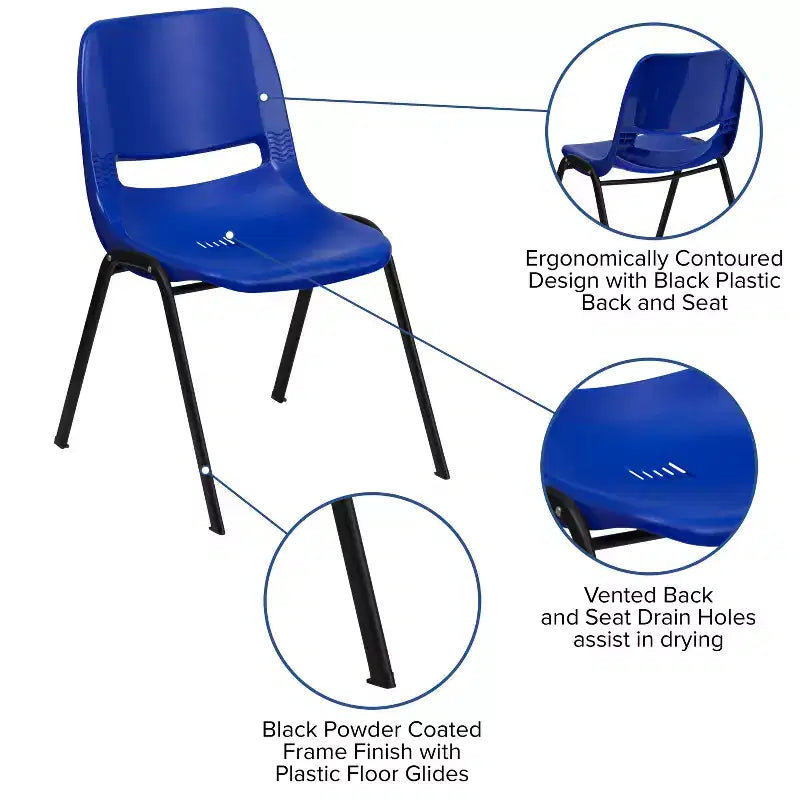 Sedia impilabile ergonomica con scocca e telaio in metallo, portata 400 kg