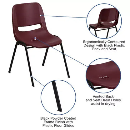 Sedia impilabile ergonomica con scocca e telaio in metallo, portata 400 kg
