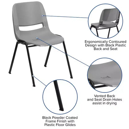 Sedia impilabile ergonomica con scocca e telaio in metallo, portata 400 kg