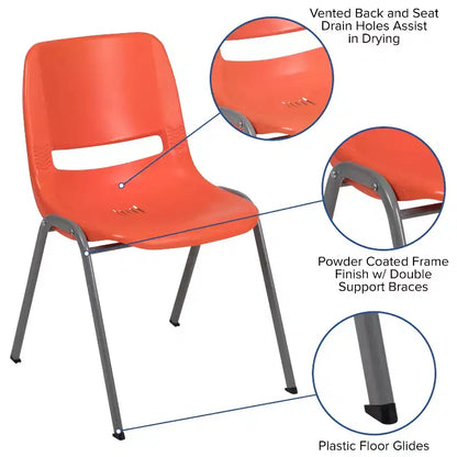 Sedia impilabile ergonomica con scocca e telaio in metallo, portata 400 kg