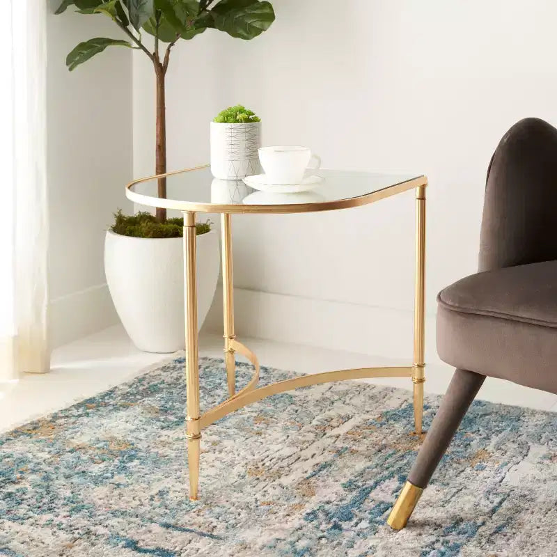 Tavolino d'appoggio con specchio e dettagli dorati – Stile Glamour