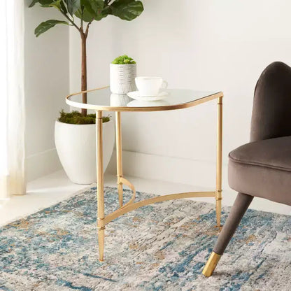 Tavolino d'appoggio con specchio e dettagli dorati – Stile Glamour