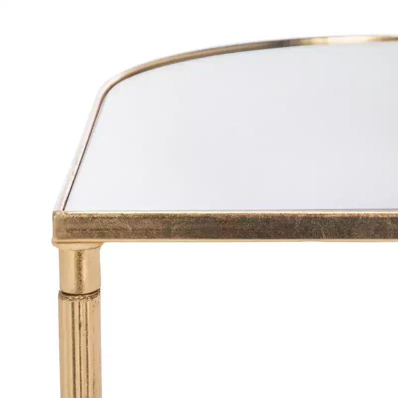 Tavolino d'appoggio con specchio e dettagli dorati – Stile Glamour