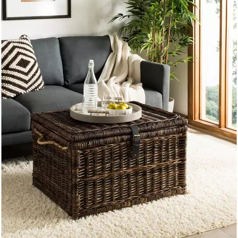 Baule portaoggetti in vimini da 76 cm con coperchio a cerniera – Rattan pieghevole