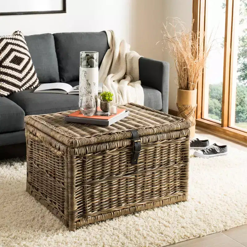Baule portaoggetti in vimini da 76 cm con coperchio a cerniera – Rattan pieghevole