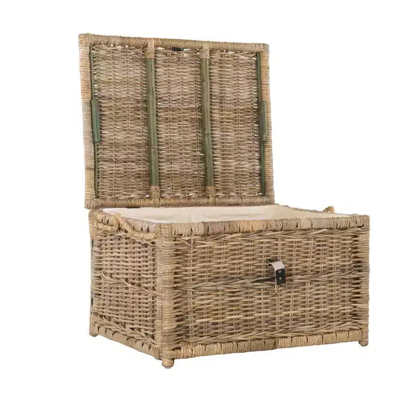 Baule portaoggetti in vimini da 76 cm con coperchio a cerniera – Rattan pieghevole