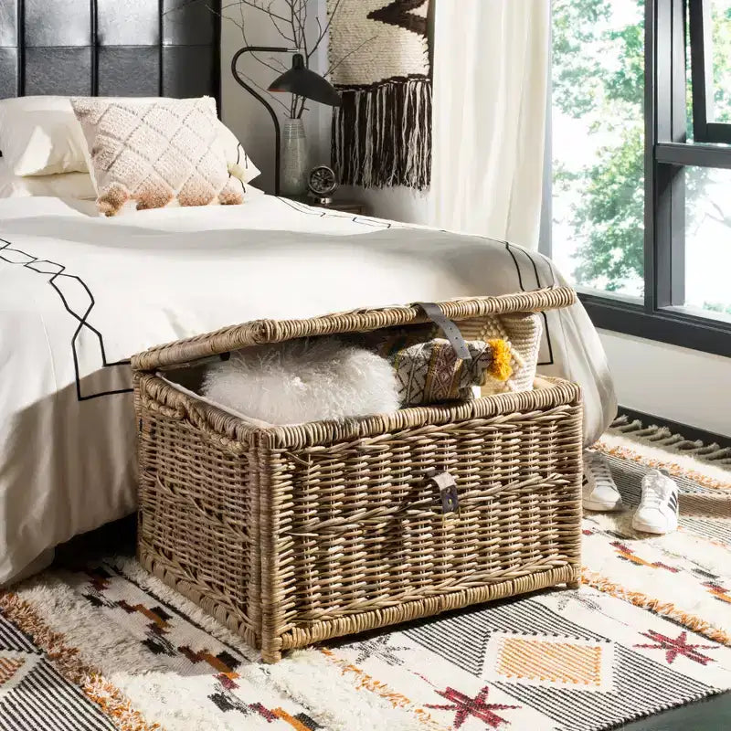 Baule portaoggetti in vimini da 76 cm con coperchio a cerniera – Rattan pieghevole