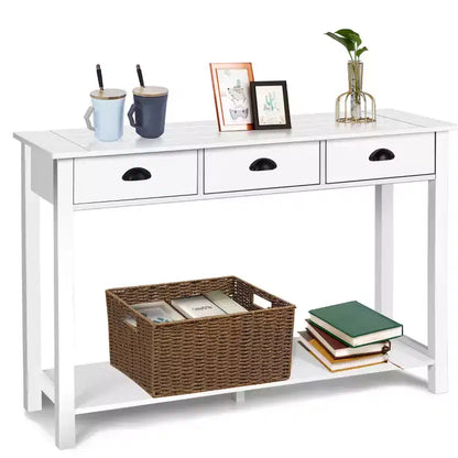 Costway 47 Console Table Hall Table Side Desk Accent Table Drawers Shelf Entryway White