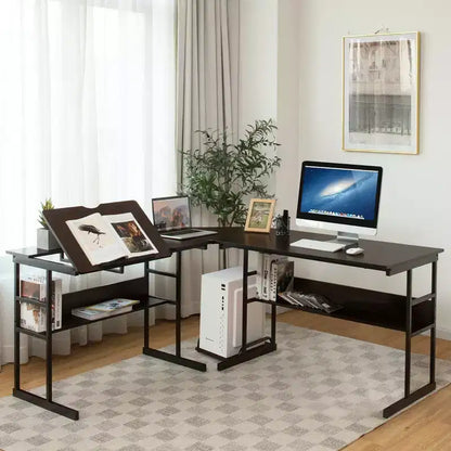 Postazione di lavoro angolare per computer con tavolo da disegno e piano inclinabile