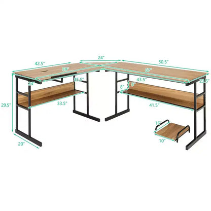 Postazione di lavoro angolare per computer con tavolo da disegno e piano inclinabile