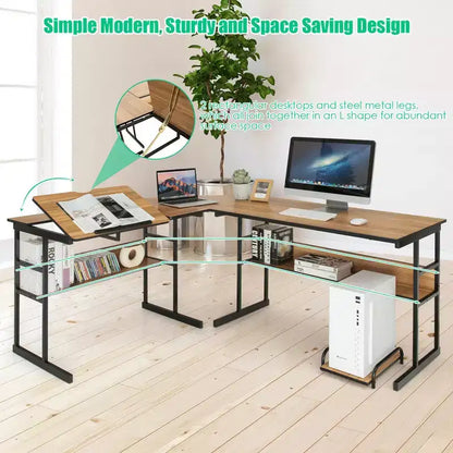 Postazione di lavoro angolare per computer con tavolo da disegno e piano inclinabile