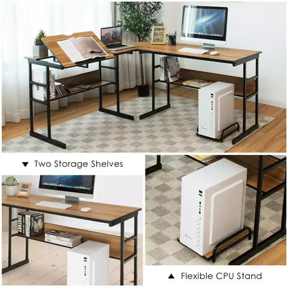 Postazione di lavoro angolare per computer con tavolo da disegno e piano inclinabile