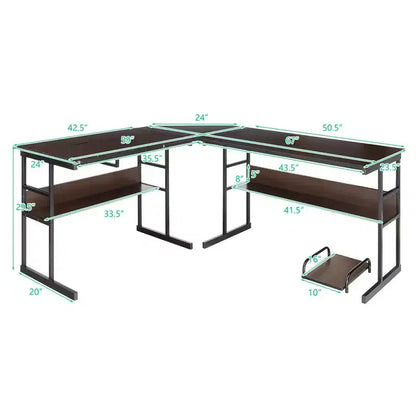 Postazione di lavoro angolare per computer con tavolo da disegno e piano inclinabile