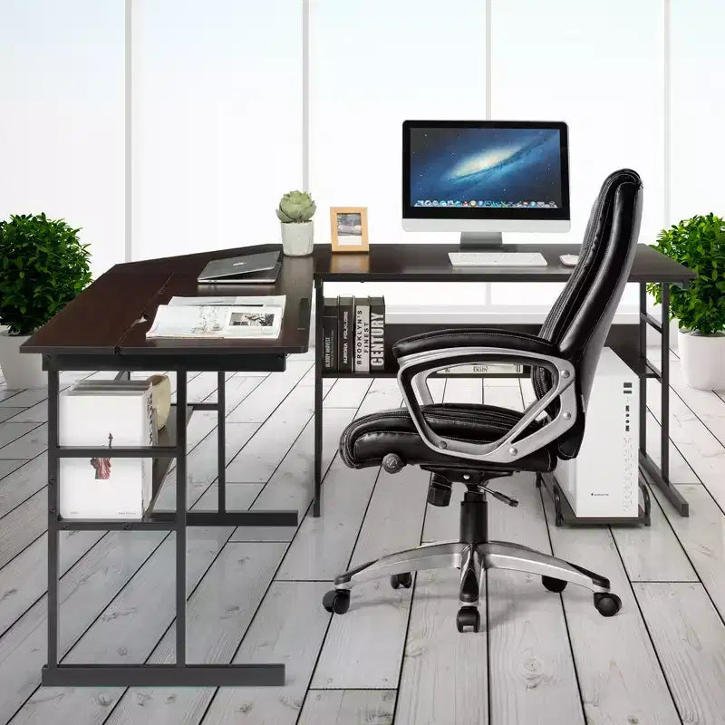 Postazione di lavoro angolare per computer con tavolo da disegno e piano inclinabile