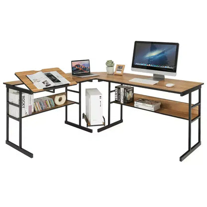 Postazione di lavoro angolare per computer con tavolo da disegno e piano inclinabile