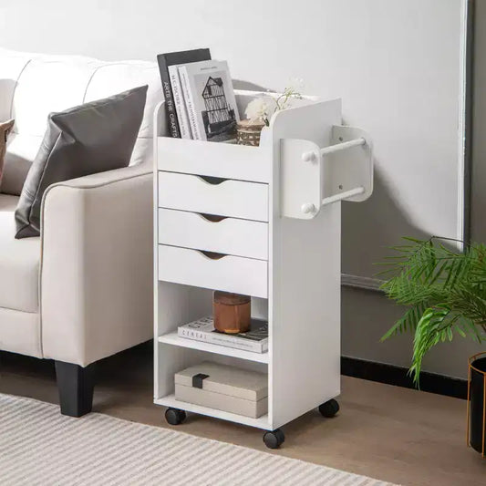 Carrello Portacraft con Rotelle a 3 Cassetti, 3 Ripiani, Scomparti e 2 Pioli
