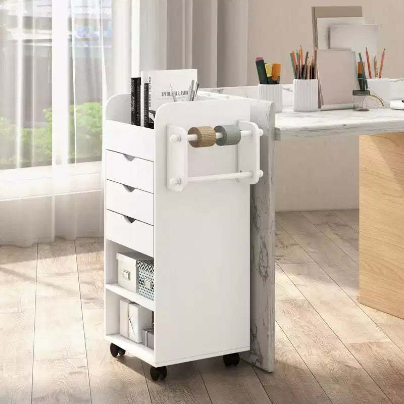 Carrello Portacraft con Rotelle a 3 Cassetti, 3 Ripiani, Scomparti e 2 Pioli