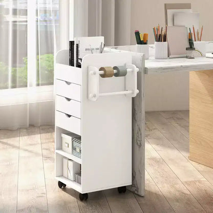 Carrello Portacraft con Rotelle a 3 Cassetti, 3 Ripiani, Scomparti e 2 Pioli