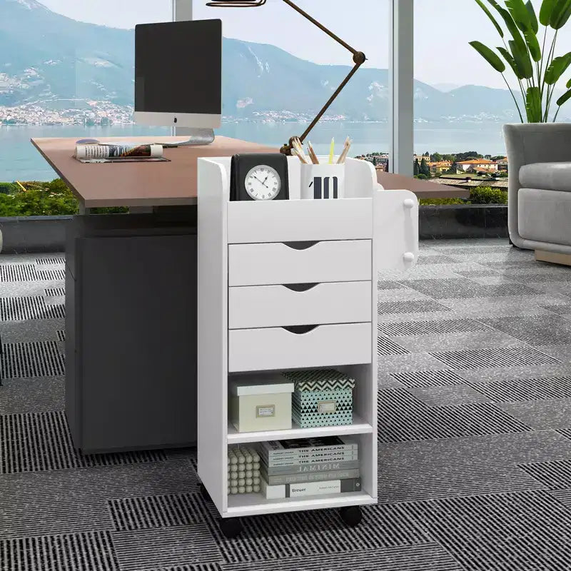 Carrello Portacraft con Rotelle a 3 Cassetti, 3 Ripiani, Scomparti e 2 Pioli