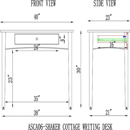 Scrivania shaker da 40" con cassetto a ribalta per tastiera – Struttura in pino