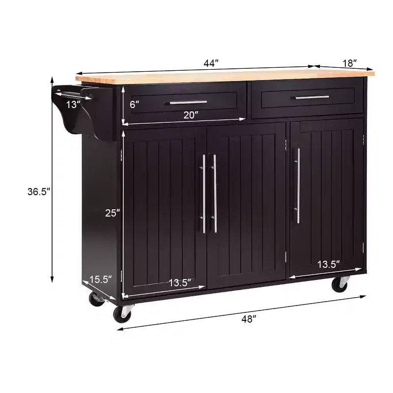 Carrello da Cucina con Isola su Ruote con Piano in Legno, Ceppo Portacoltelli e Cassetti Contenitori