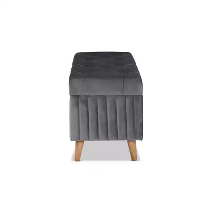 Pouf contenitore in legno rivestito in velluto con parte superiore capitonné