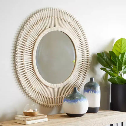 Specchio da Parete Decorativo in Bambù a Raggi – Stile Boho Sunburst