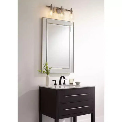 Specchio da parete rettangolare per mobile da bagno, larghezza 68,5 cm, cornice con perline color champagne, vetro bisellato