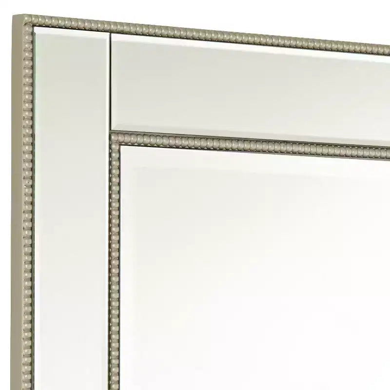 Specchio da parete rettangolare per mobile da bagno, larghezza 68,5 cm, cornice con perline color champagne, vetro bisellato