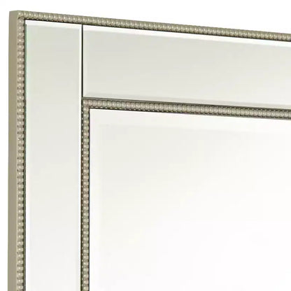 Specchio da parete rettangolare per mobile da bagno, larghezza 68,5 cm, cornice con perline color champagne, vetro bisellato