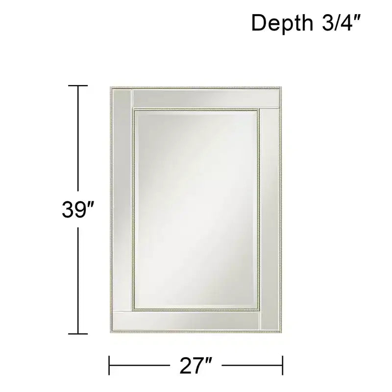 Specchio da parete rettangolare per mobile da bagno, larghezza 68,5 cm, cornice con perline color champagne, vetro bisellato