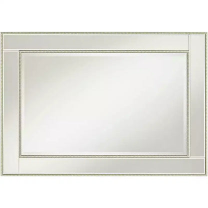 Specchio da parete rettangolare per mobile da bagno, larghezza 68,5 cm, cornice con perline color champagne, vetro bisellato