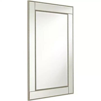 Specchio da parete rettangolare per mobile da bagno, larghezza 68,5 cm, cornice con perline color champagne, vetro bisellato