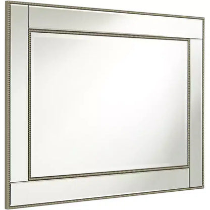 Specchio da parete rettangolare per mobile da bagno, larghezza 68,5 cm, cornice con perline color champagne, vetro bisellato