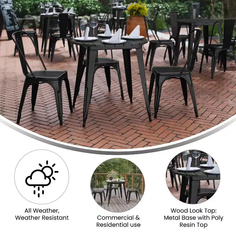 Tavolo da pranzo rotondo 30" per interni/esterni – Piano in resina, base in acciaio