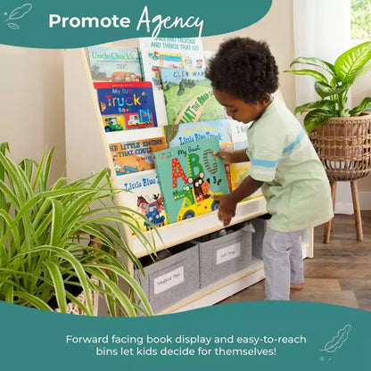 Libreria e Contenitore Portagiochi per Bambini in Legno – Scaffale Multifunzione con Contenitore per Giocattoli