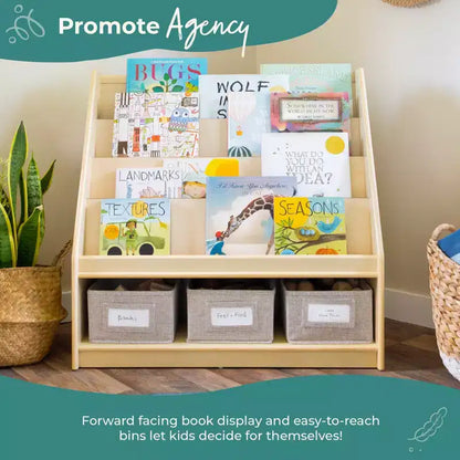 Libreria e Contenitore Portagiochi per Bambini in Legno – Scaffale Multifunzione con Contenitore per Giocattoli