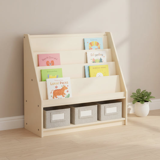 Libreria e Contenitore Portagiochi per Bambini in Legno – Scaffale Multifunzione con Contenitore per Giocattoli