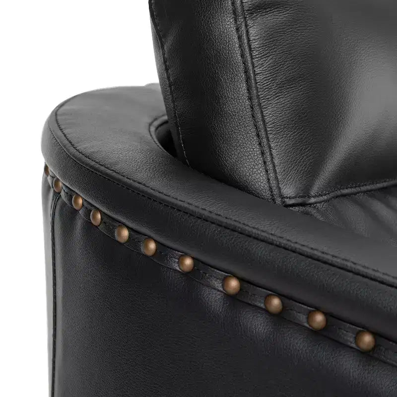 Poltrona girevole in vera pelle con braccioli squadrati, larghezza 73 cm – Nera