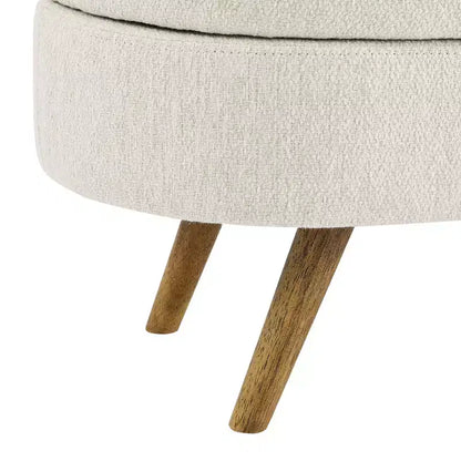 Panca contenitore ovale con gambe in legno di gomma e rivestimento in lino trapuntato – Contenitore nascosto