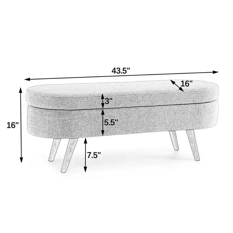 Panca contenitore ovale con gambe in legno di gomma e rivestimento in lino trapuntato – Contenitore nascosto